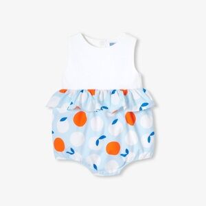 Jacadi Paris Baby Girl Printed Ruffle Romper Size 3 Months Blue Orange White